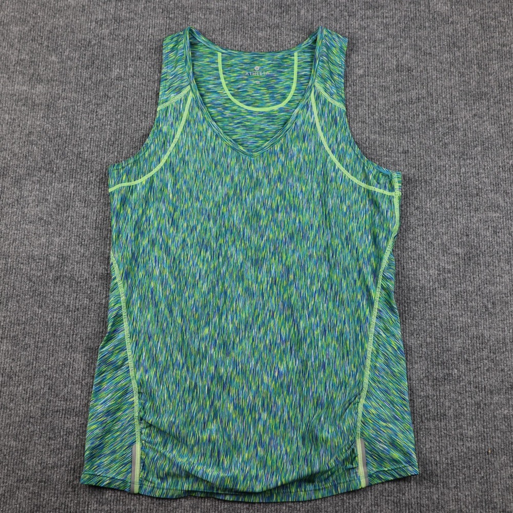 Athleta Shirt Womens Medium Blue Racerback Tank Running Zip Pocket Reflective